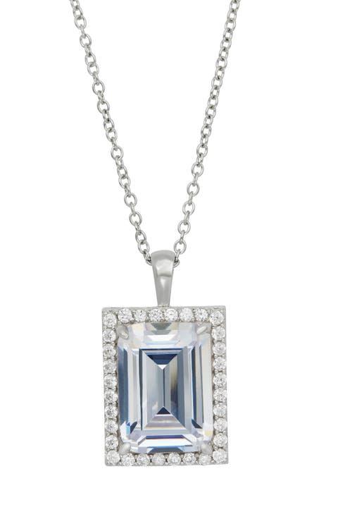 Emerald Cut Cubic Zirconia Halo Pendant Necklace