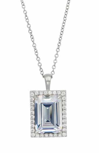 Emerald Cut Cubic Zirconia Halo Pendant Necklace
