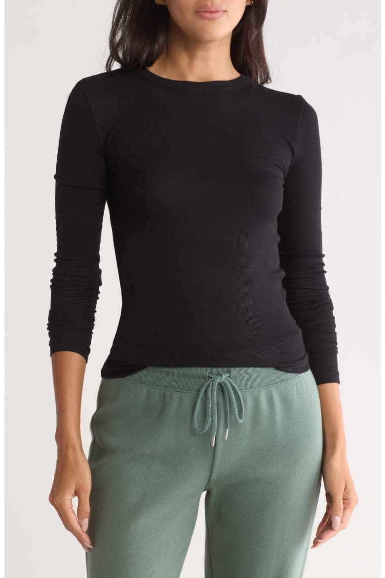 Long Sleeve Rib Knit T-Shirt, Main, color, BLACK