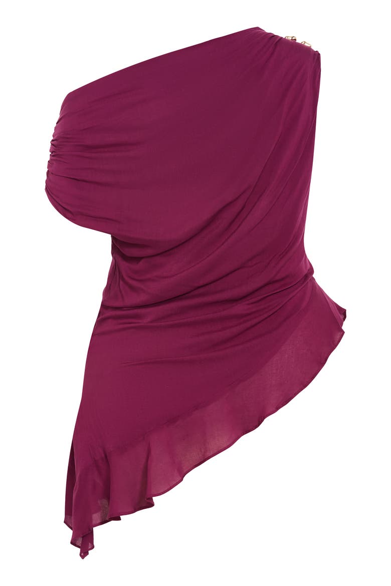 Kylie One-Shoulder Asymmetric Ruffle Top, Alternate, color, POMEGRANATE