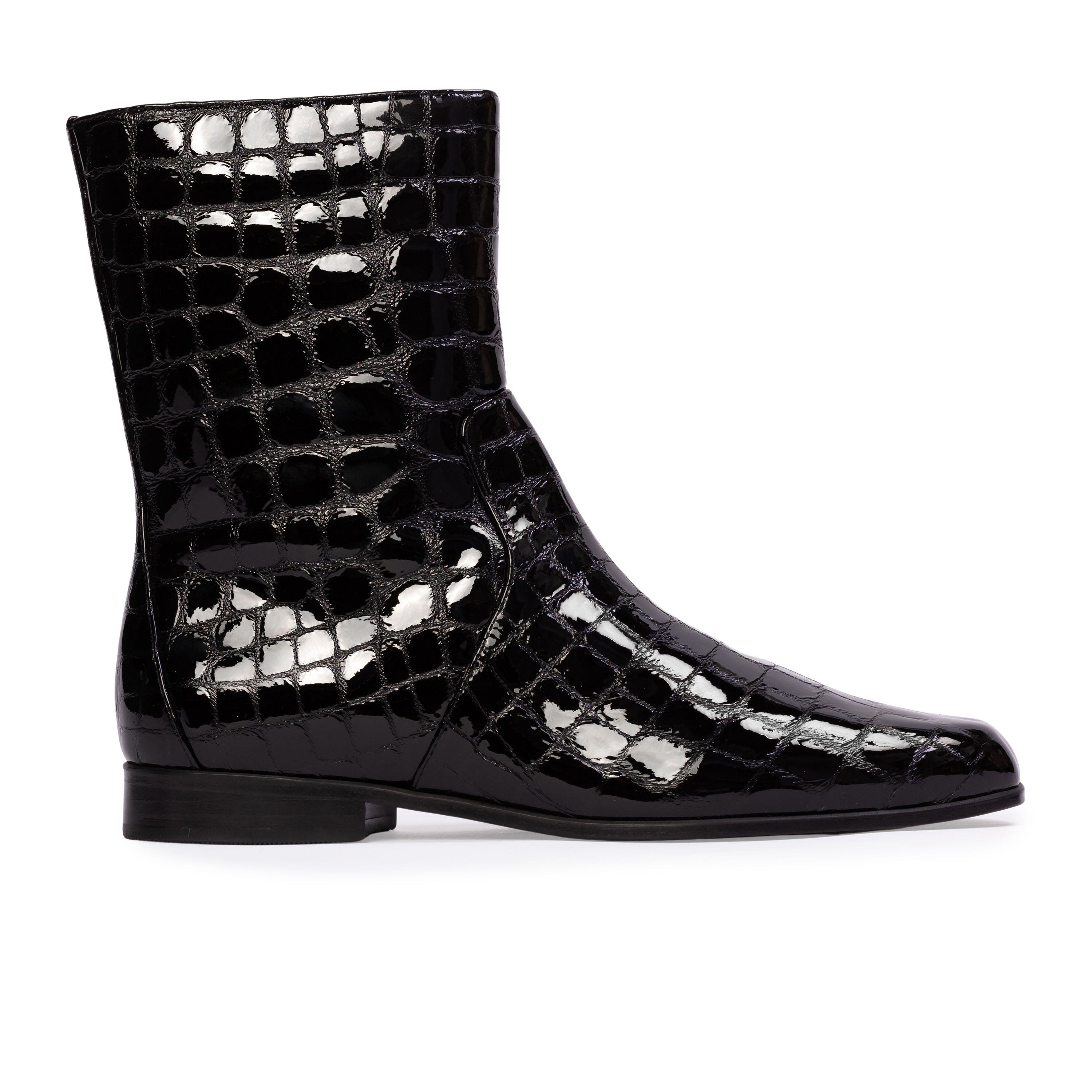 Aries Croc Boot, Main, color, Black Croc Patent Leather