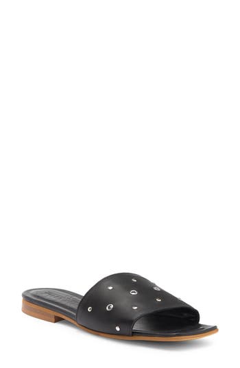 2 Twin Hearts Lea Stud & Grommet Slide Sandal In Black