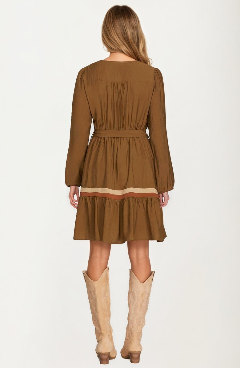 Knit and Lounge Long Sleeve Button Front Mini Dress with Tie Waist, Alternate, color, 