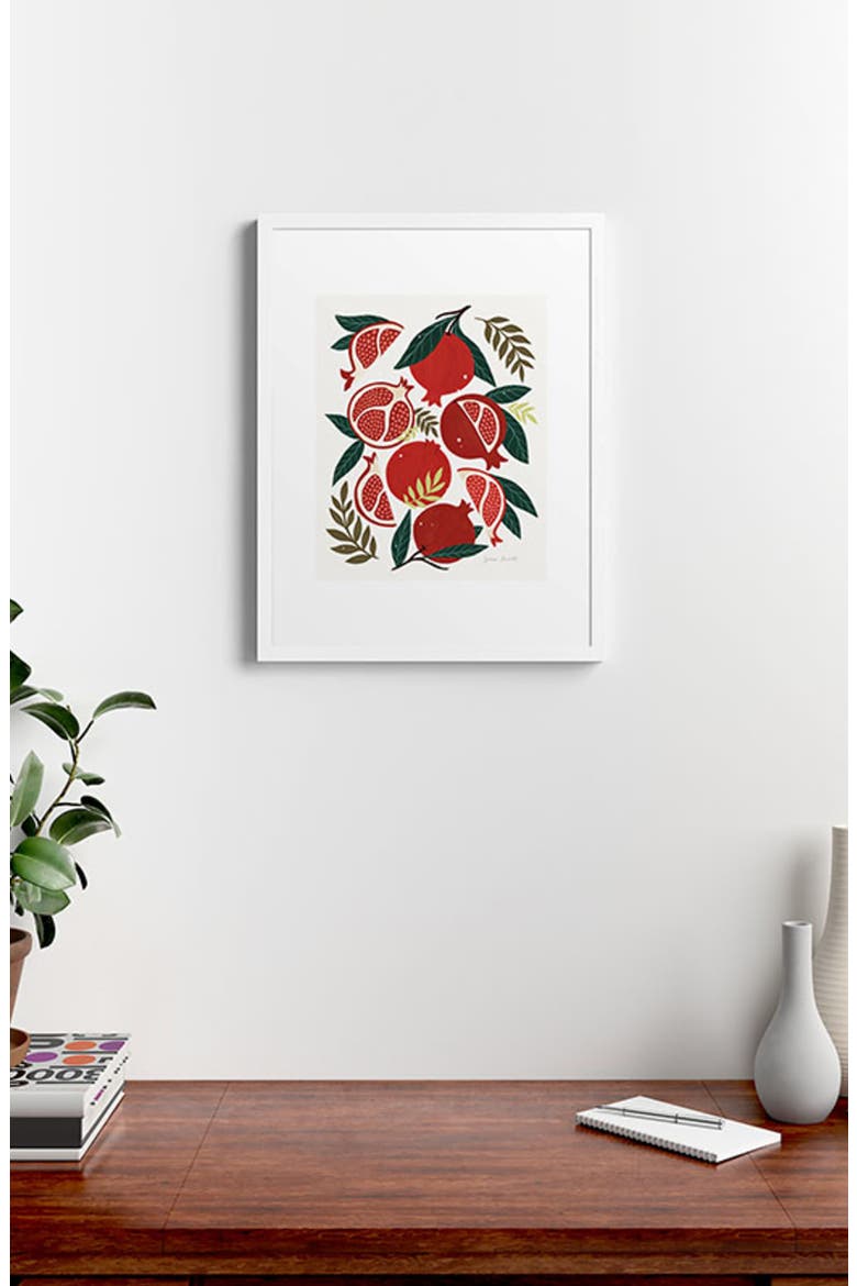 Pomegranates Pattern Framed Art Print, Alternate, color, RED/ GREEN