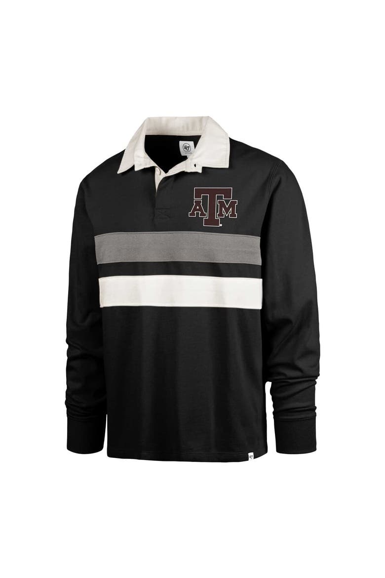 Men's '47 Black Texas A&M Aggies Clubhouse Knox Thames Long Sleeve Rugby Polo, Alternate, color, Black