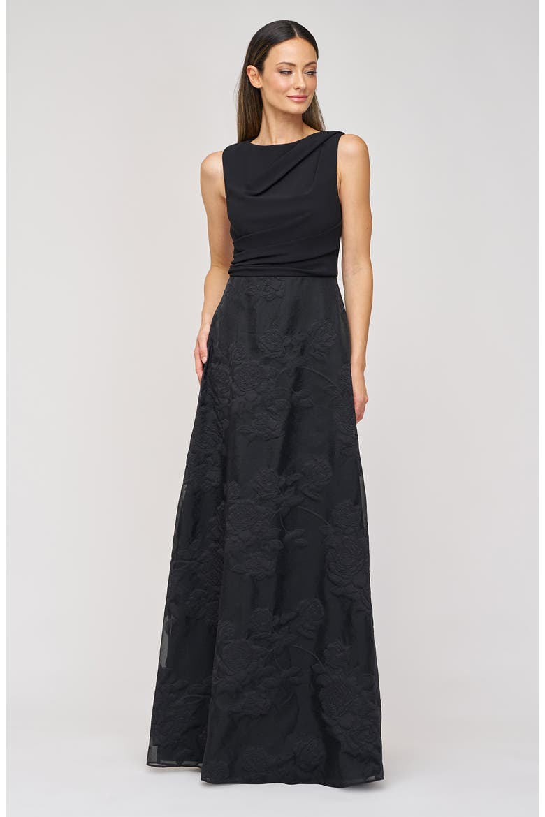 Valery Mixed Media Sleeveless Gown, Alternate, color, BLACK