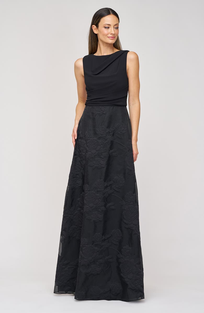 JS Collections Valery Mixed Media Sleeveless Gown, Alternate, color, Black