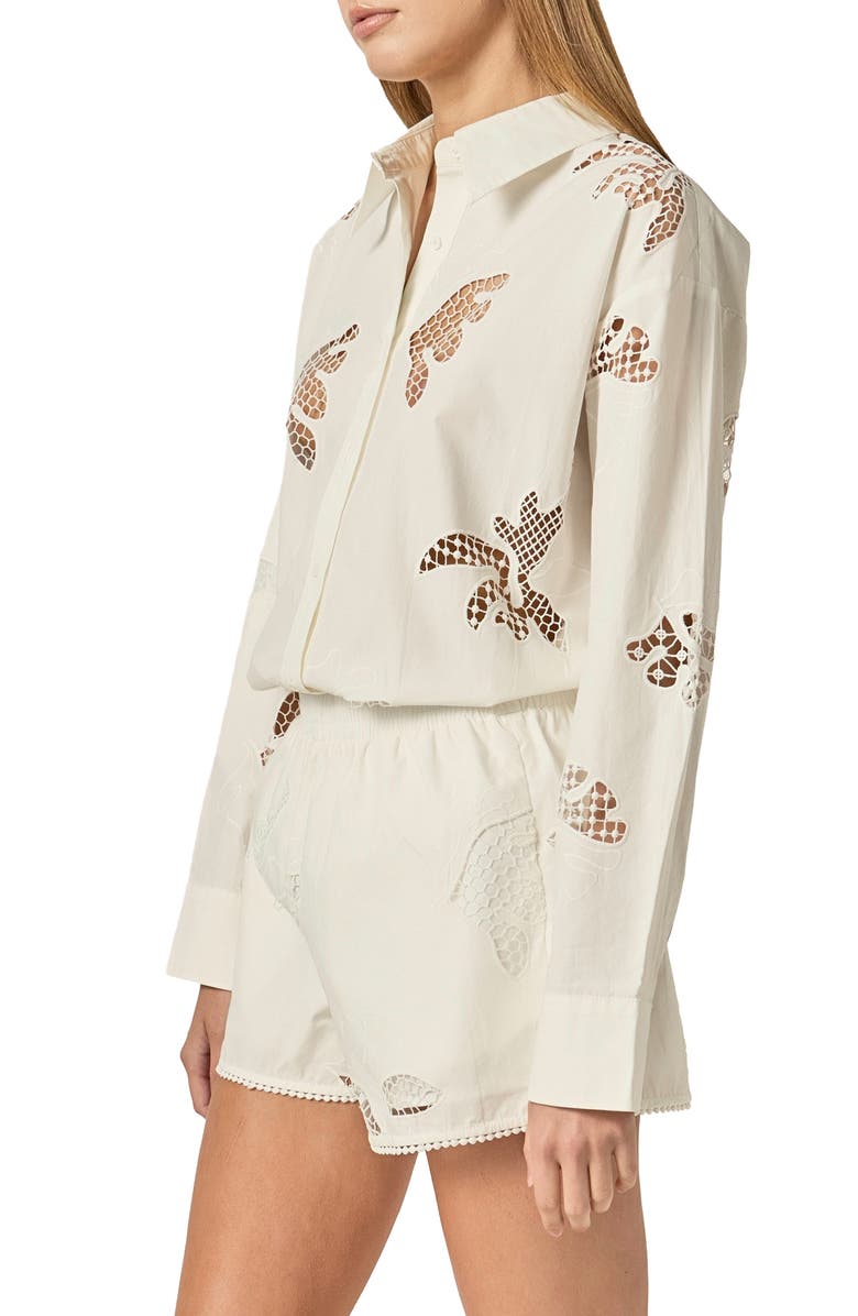 English Factory Embroidered Cotton Shirt, Alternate, color, Off White