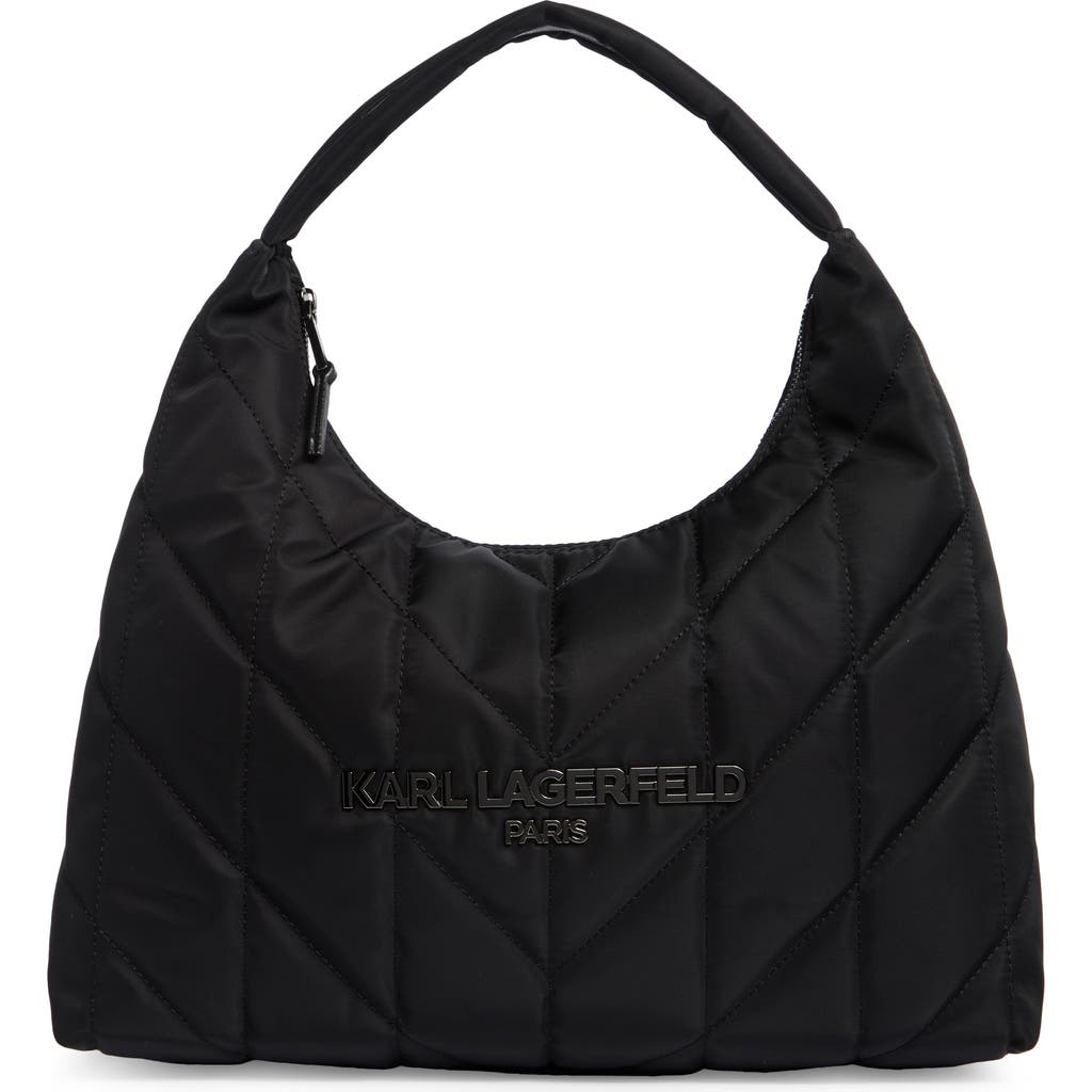Karl Lagerfeld Paris Voyage Quilted Nylon Hobo Bag In Black