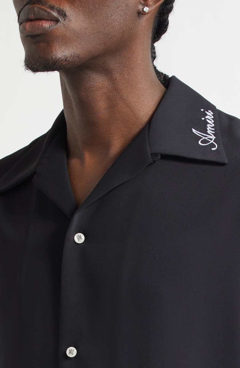 AMIRI Logo Embroidered Camp Shirt, Alternate, color, Black