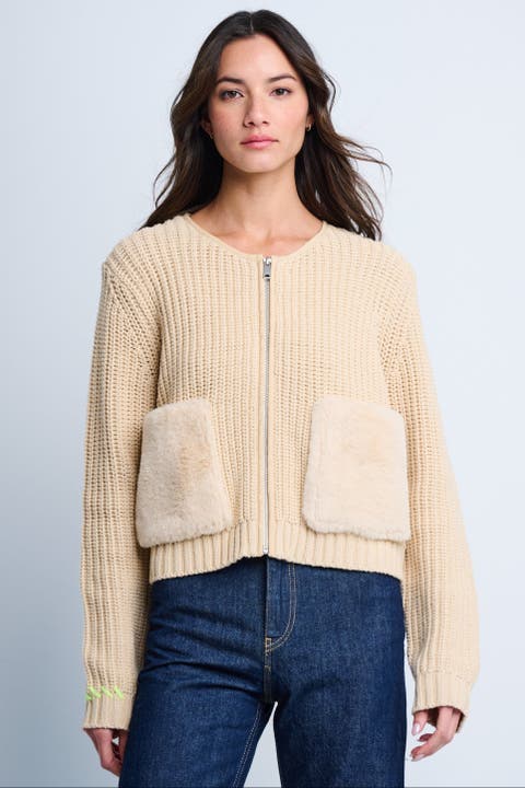 Pocket Puff Faux Fur Cardigan