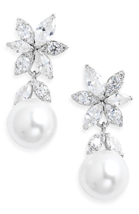Under the Sea Cubic Zirconia & Faux Pearl Drop Earrings