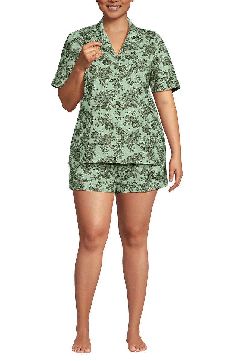 Lands' End Women Linen 2 Piece Pajama Set - Short Sleeve Top and Shorts, Main, color, 