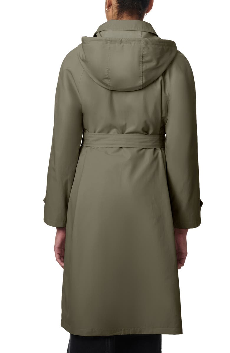 Bernardo Water Resistant Tie Belt Packable Raincoat, Alternate, color, Army Green