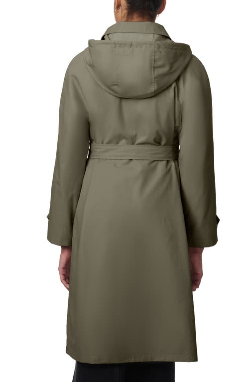 Bernardo Water Resistant Tie Belt Packable Raincoat In Army Green