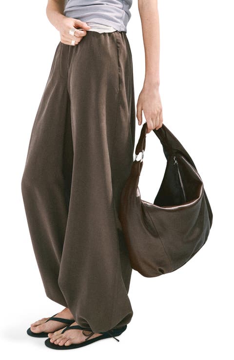 Elastic Waist Baggy Wide Leg Pants