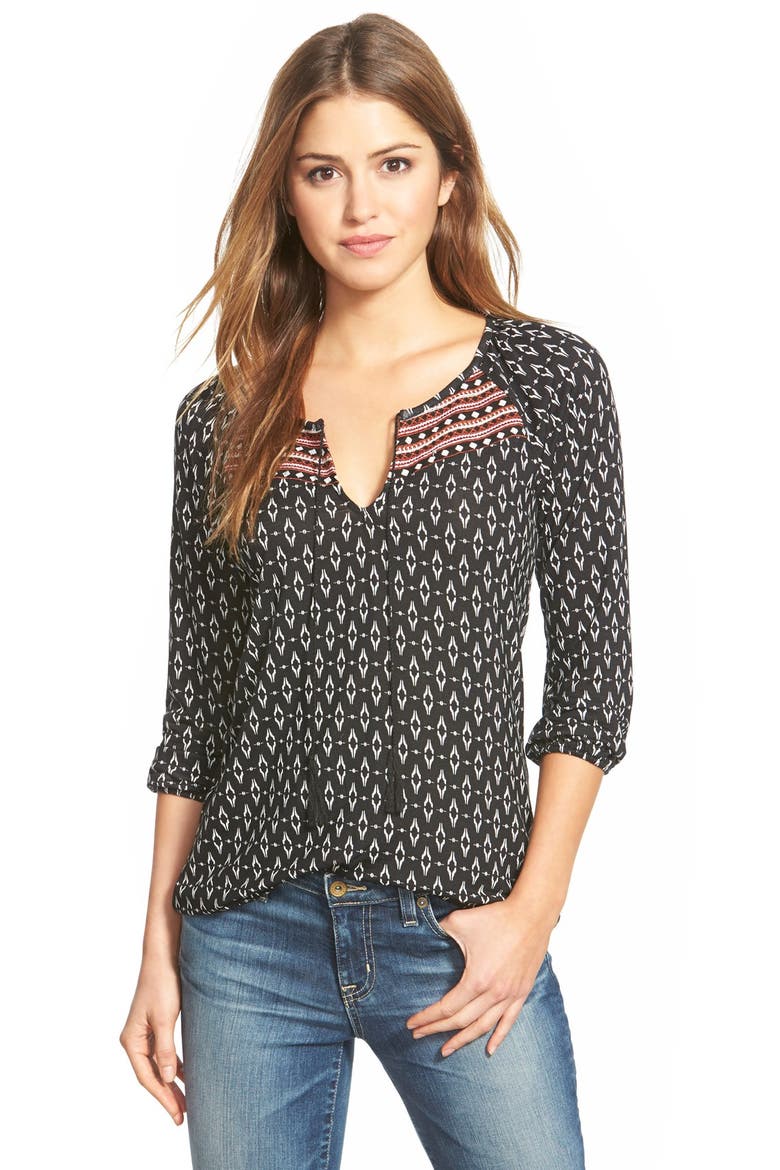 'Southwest Boho' Print Knit Top, Main, color, BLACK KAHLO