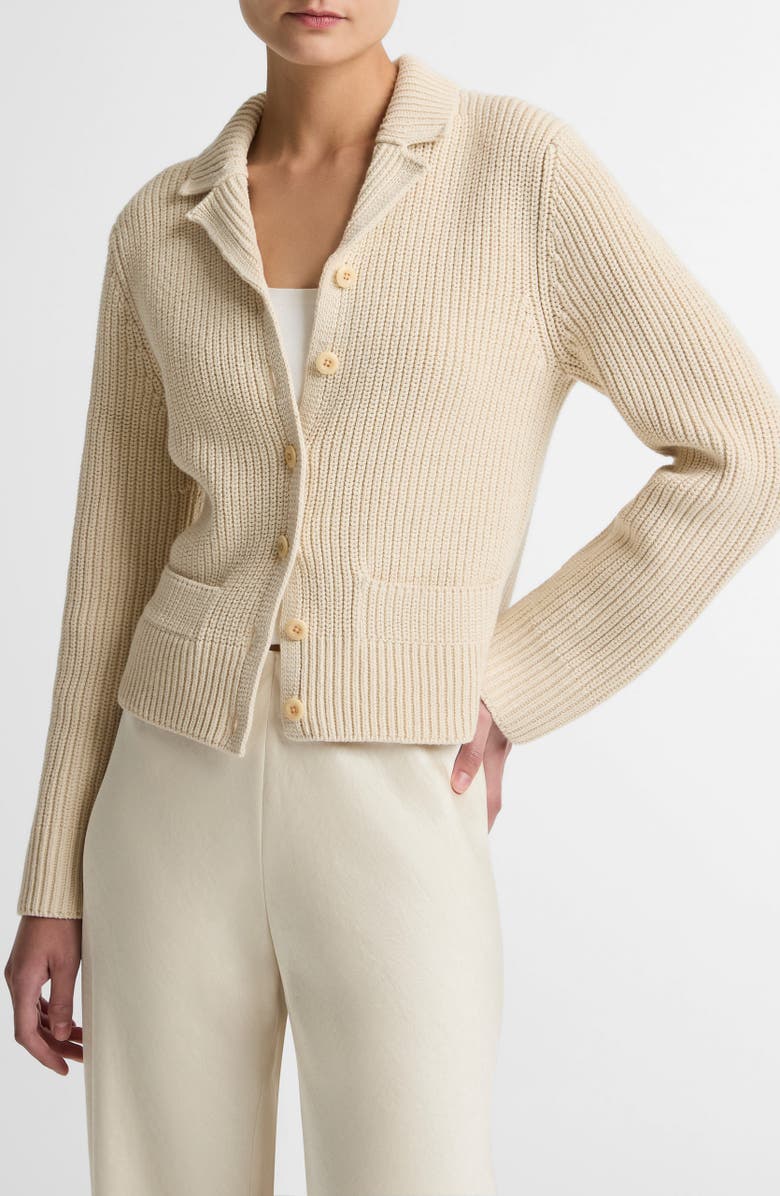 Vince Pocket Cotton Blend Sweater Jacket, Alternate, color, Ecru