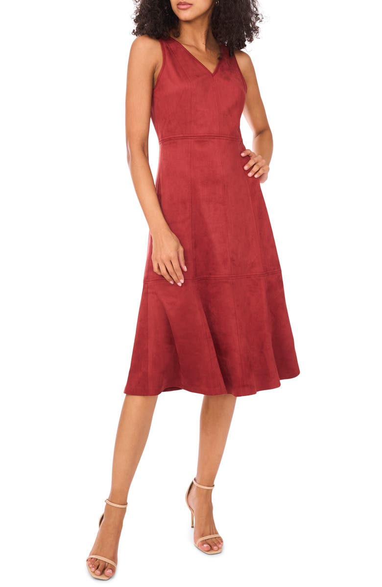 Vince Camuto Faux Suede Fit & Flare Dress, Main, color, Rustic