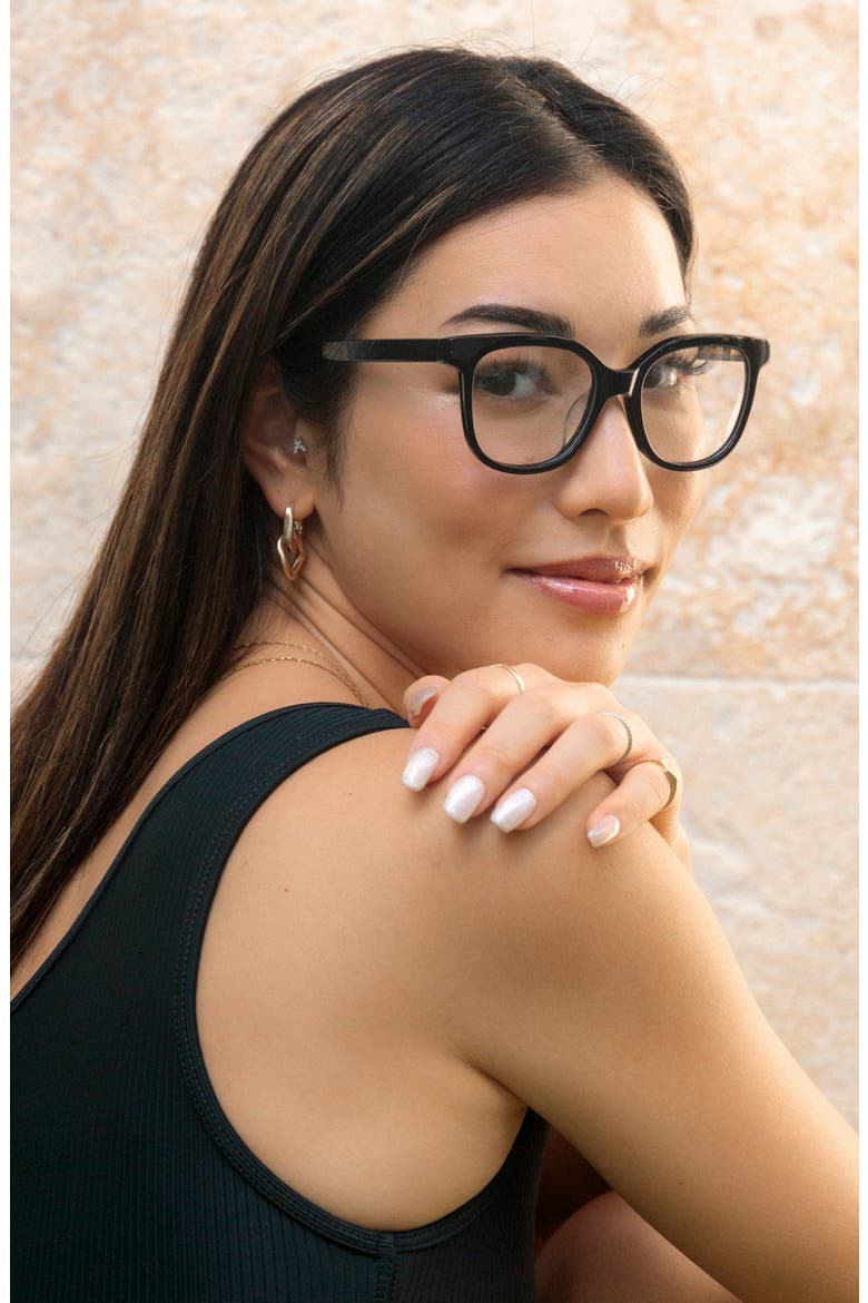 Lahela 52mm Low Nose Bridge Medium Width Square Optical Glasses, Alternate, color, BLACK LAVA / CLEAR LENSES