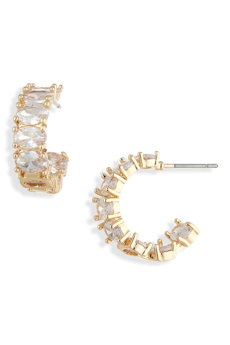Oval Cubic Zirconia Hoop Earrings, Main, color, GOLD