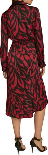 【Donna Karan New York】 Tie-Waist Shirtdress Donna Karan New York Print Tie Waist Linen Blend Midi