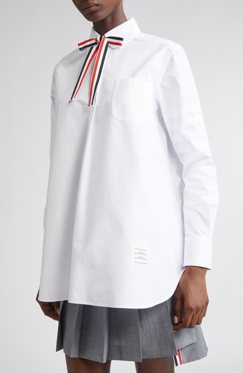 Thom Browne Bow Tie Cotton Oxford Shirt, Alternate, color,