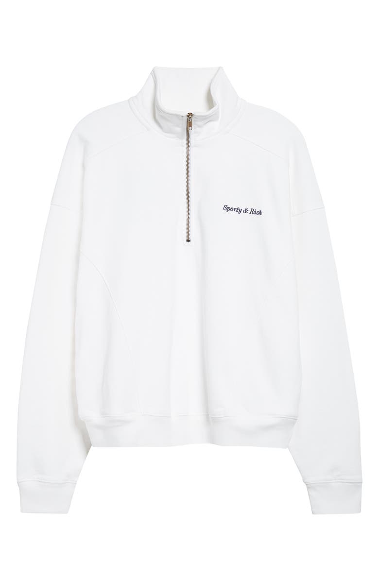 Sporty & Rich Eden Crest Quarter-Zip Cotton Fleece Sweatshirt, Alternate, color, White