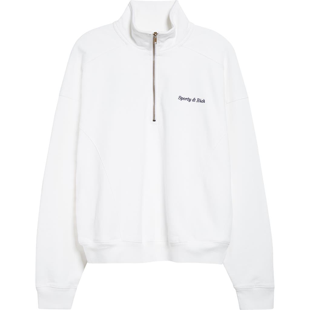 Sporty And Rich Sporty & Rich Eden Crest Quarter-zip Cotton Fleece Sweatshirt In White