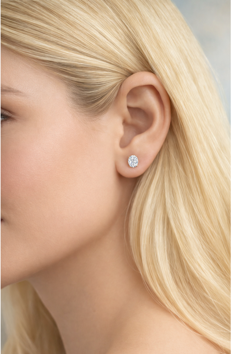 DLORIA Elena Oval Moissanite Vermeil Stud Earrings, Alternate, color, Gold