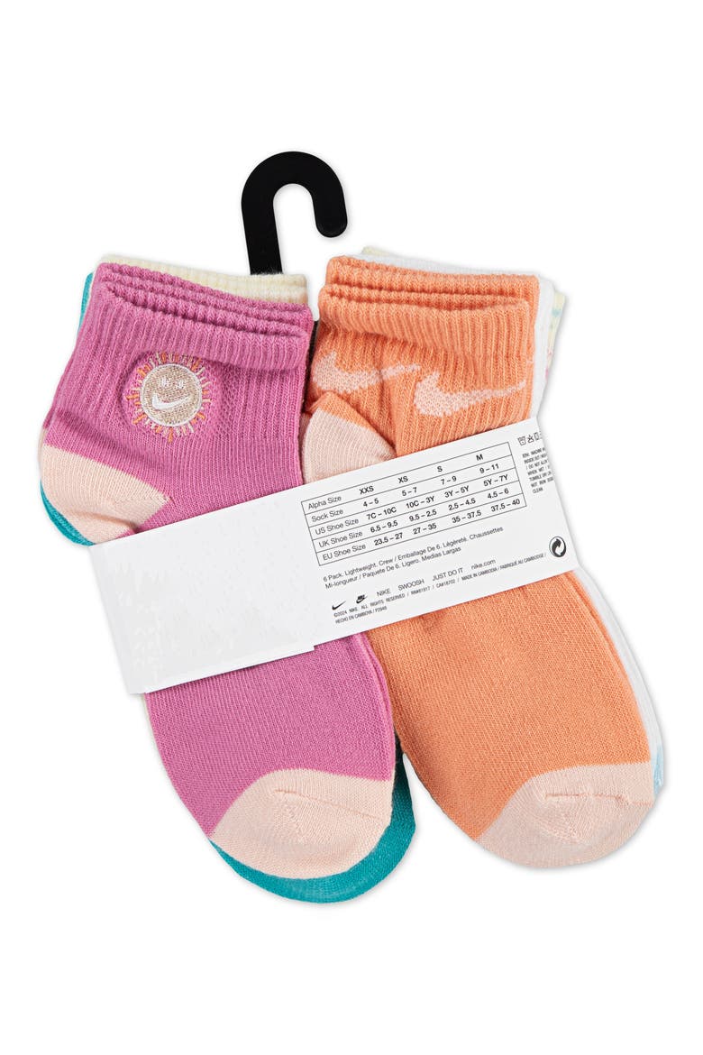 Kids' 6-Pack Sunny Swoosh Quarter Ankle Socks, Alternate, color, W3ZCOCONUT