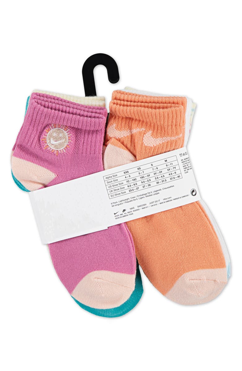 Nike Kids' 6-Pack Sunny Swoosh Quarter Ankle Socks, Alternate, color, Coconut Milk