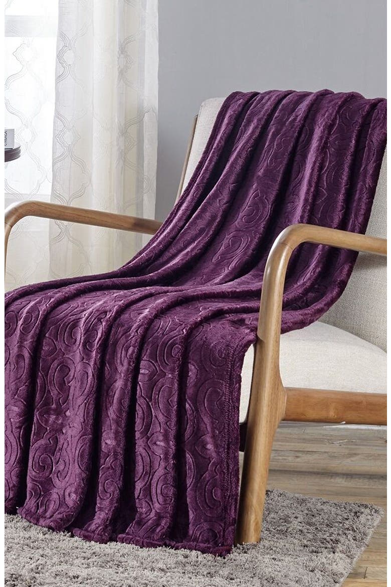 Dama Embossed Fleece Throw Blanket, Alternate, color, PLUM