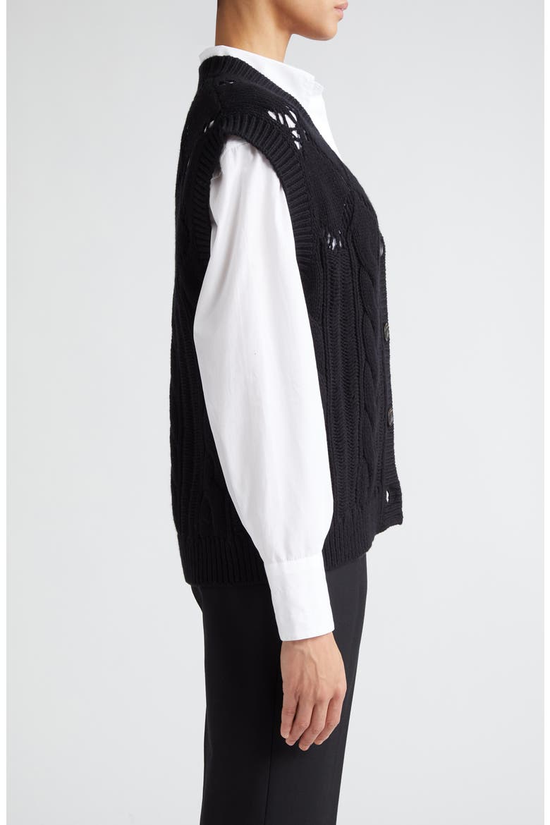 Argyle Oversize Recycled Cashmere & Organic Cotton Sweater Vest, Alternate, color, BLACK