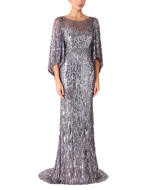 Jenny Packham Ines Sequin-embellished Dress In Gray