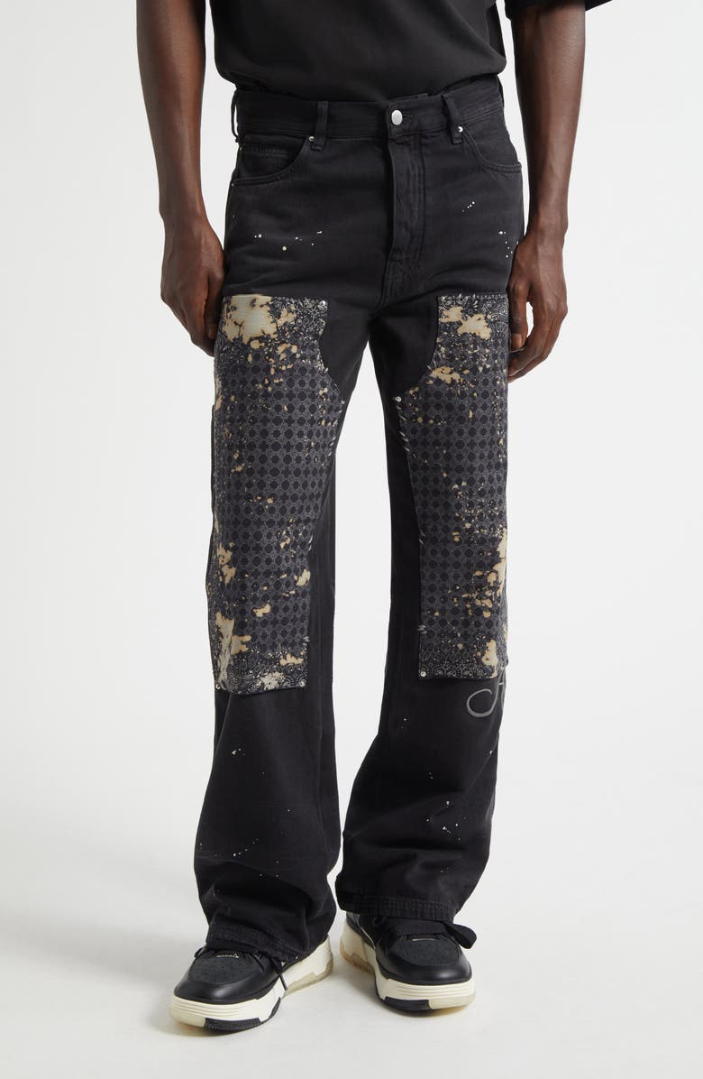 AMIRI Bleach Splatter Bandana Carpenter Jeans, Main, color, Faded Black