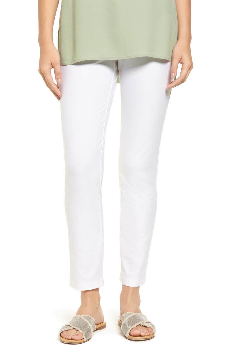 Eileen Fisher Stretch Crepe Slim Ankle Pants, Main, color, White