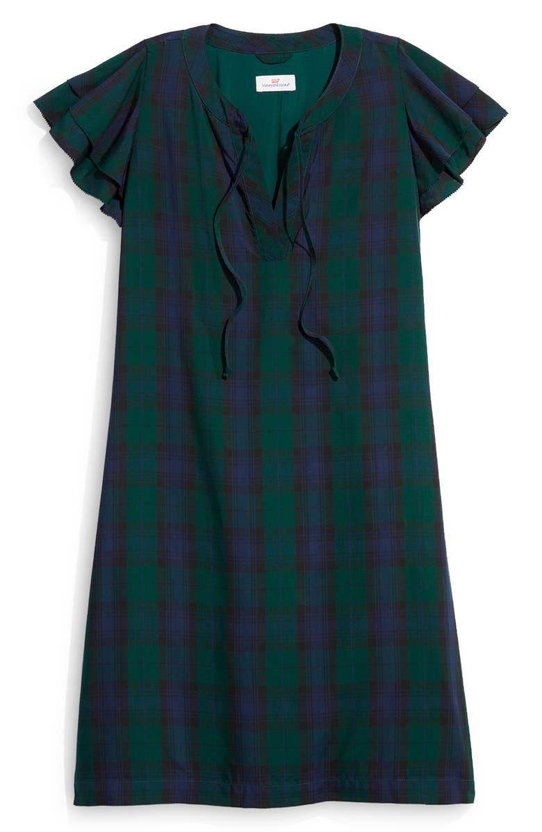 vineyard vines Blackwatch Tartan Flutter Sleeve Tunic Dress, Main, color,