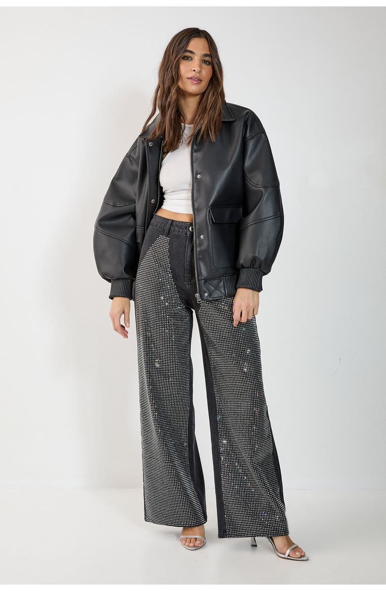 NASTY GAL Diamante Denim Chap Jeans, Alternate, color, Washed Black