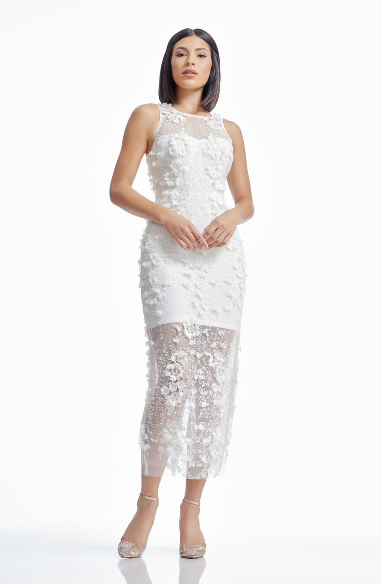 Dress the Population Helena Beaded Floral Sheath Gown, Alternate, color, White