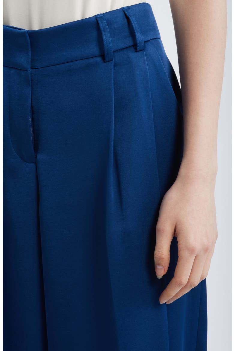 Pleated Wide Leg Satin Pants, Alternate, color, DEEP RIVER