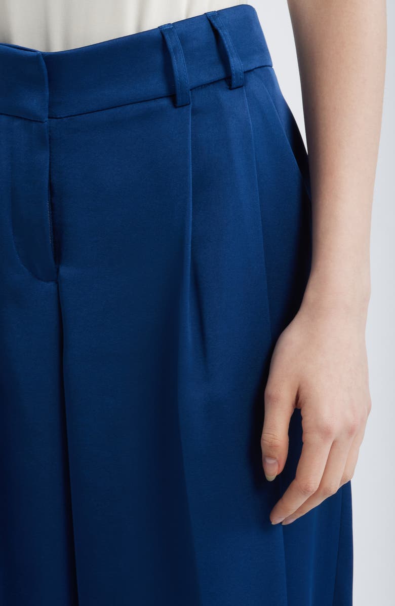 Tahari ASL Pleated Wide Leg Satin Pants, Alternate, color, Deep River