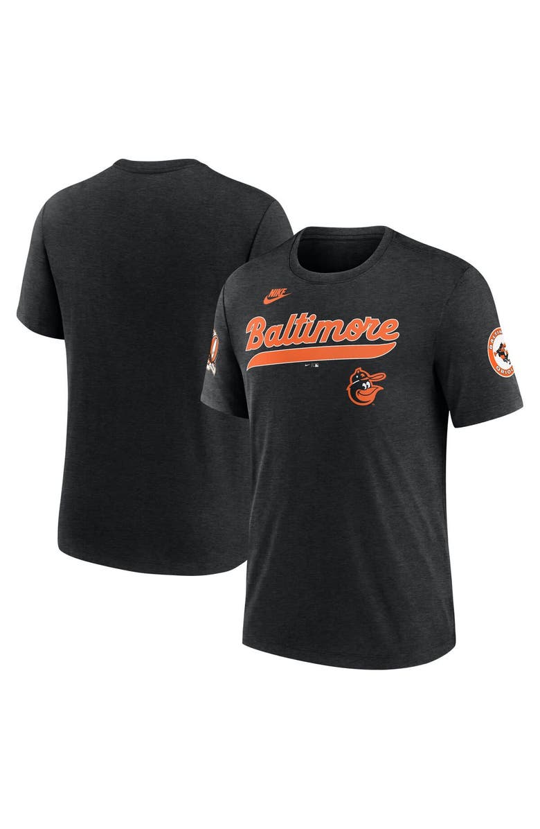 Nike Men's Nike Heather Black Baltimore Orioles Cooperstown Collection Eras Tri-Blend T-Shirt, Alternate, color, Heather Black