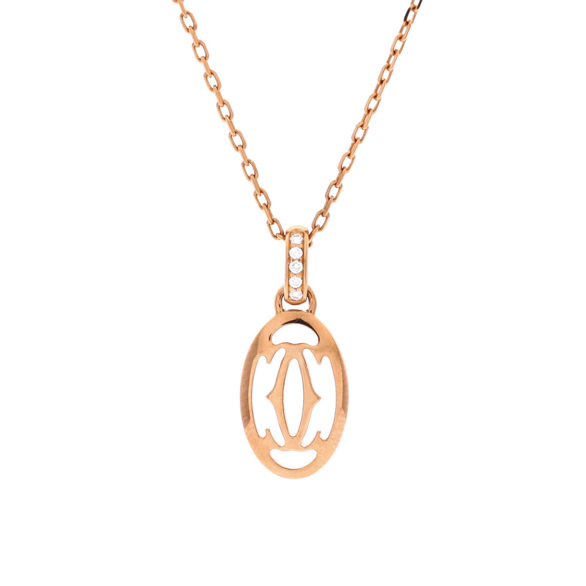 Double C de Cartier Pendant Necklace 18K Rose Gold with Diamonds, Main, color, Metallic Gold