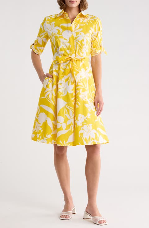Floral Tie Sleeve Cotton Shirtdress