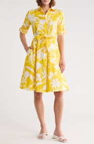 Calvin Klein Floral Tie Sleeve Cotton Shirtdress