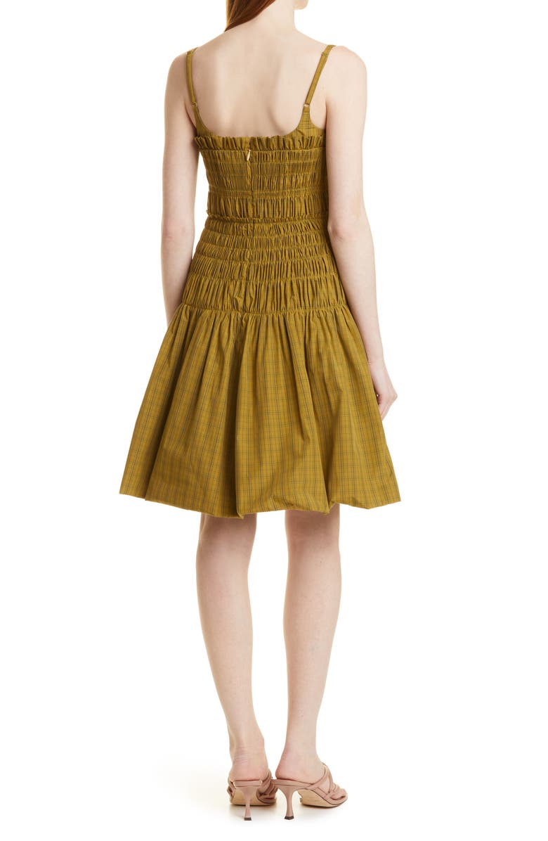 Rebecca Taylor Shirred Sleeveless Dress, Alternate, color, Mini Plaid Olive Com