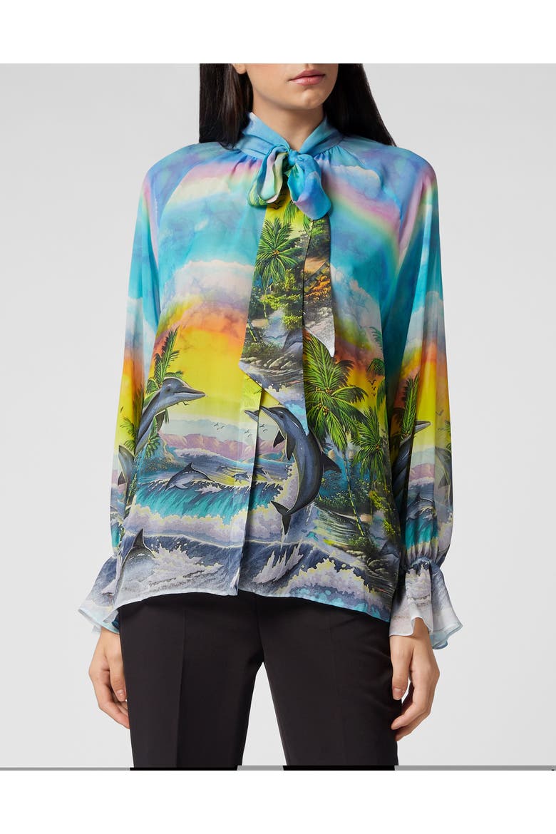 Silk Chiffon Shirt Hawaii Women, Main, color, turquoise
