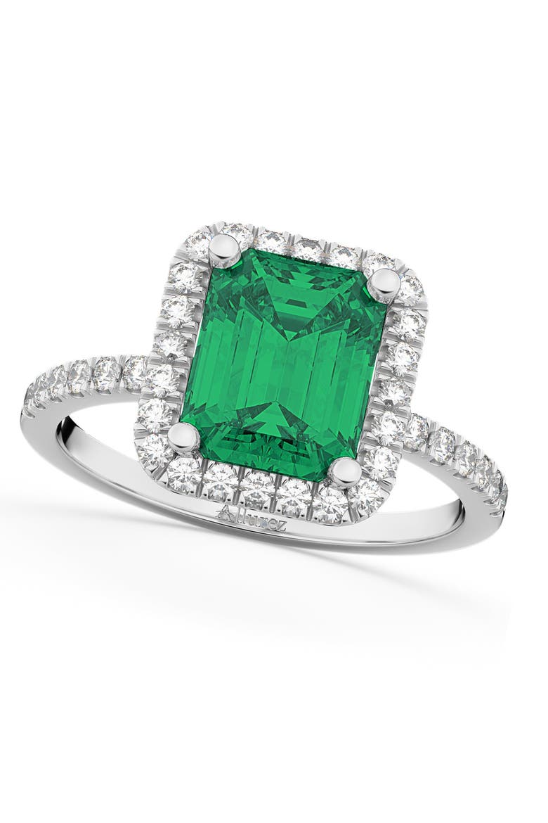 Lab Emerald & Lab Diamond Engagement Ring 14k, Main, color, 3.32ct/White Gold
