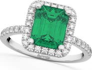 ALLUREZ Lab Emerald & Lab Diamond Engagement Ring 14k